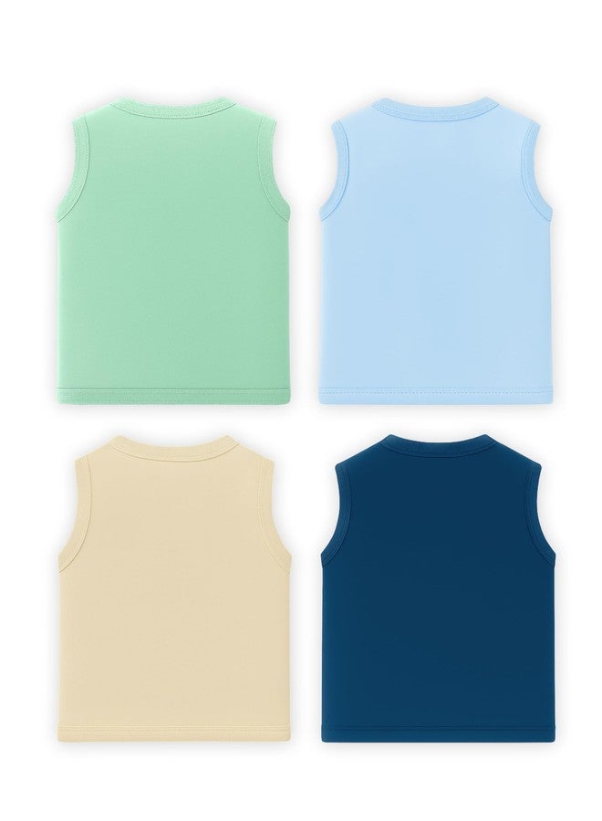 Kidbee Baby Cotton Sleeveless Front Open Jabla - Pack of 4 | Soft V-Neck Button Tops for Newborn & Infant (in, Age, 6 Months, 9 Months, Regular, BS-JSL-Multi-4pc) - Image 2