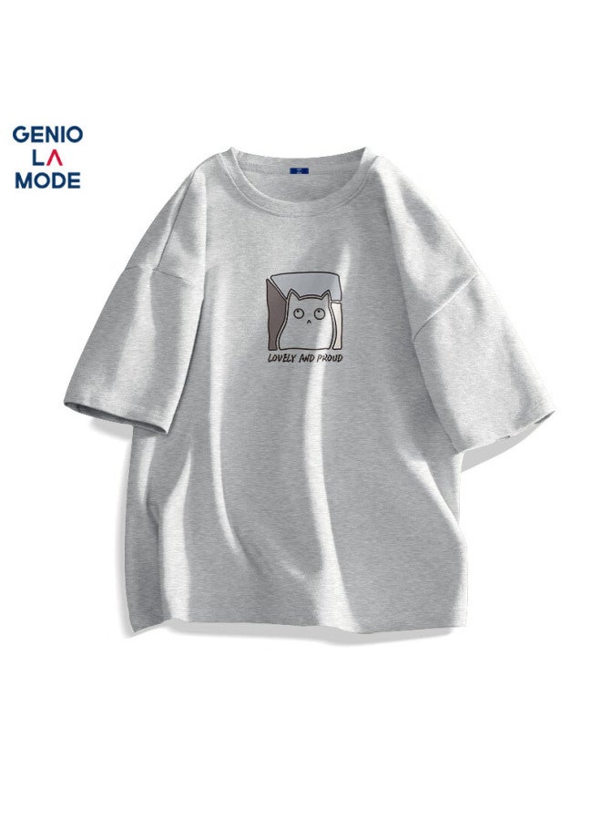 Geniolamode Men's Cotton Breathable Summer Casual Fashion Simple Printed All-match Short Sleeve Men's Clothing Linen Gray 3XL - Image 1