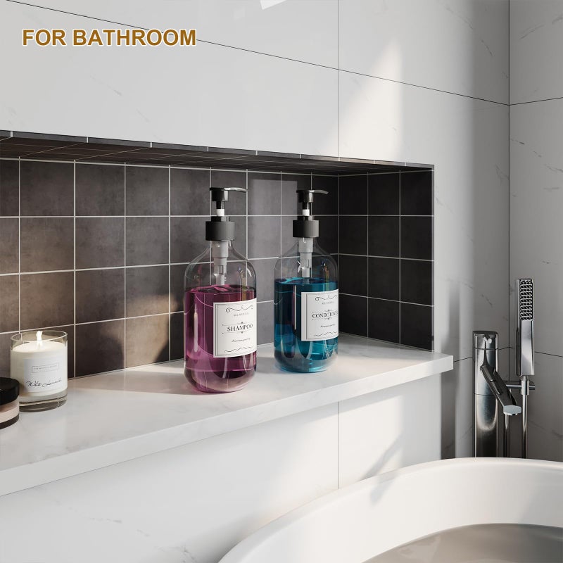 Kzeirm 2PCS Amber Dish Soap Dispenser for Kitchen (16 Oz), Brown Hand Soap Dispenser for Bathroom, Plastic Soap and Liquid Dispenser Set with Rust Proof Pump, Refillable Soap Pump Bottles, Waterproof Labels - Image 4