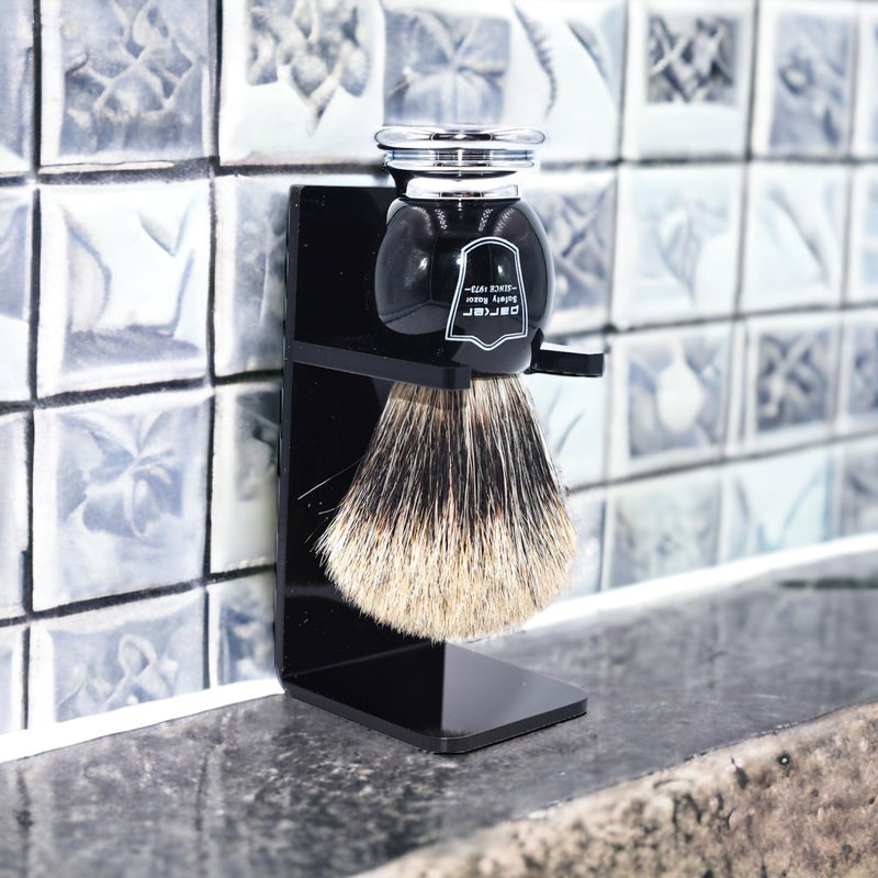 Parker Safety Razor Parker Pure Badger Shaving Brush with Black & Chrome Handle + Stand | 22mm Knot for Cream or Soap | Handcrafted Wet Shaving Brush for Men | Premium Grooming Tool | Iconic Brand - Image 2