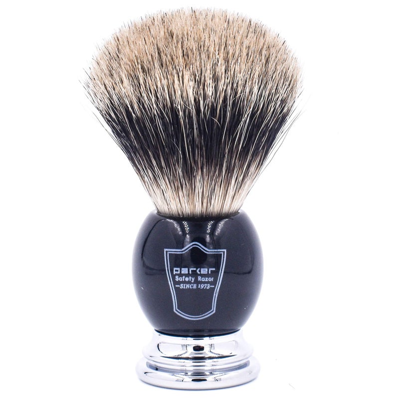 Parker Safety Razor Parker Pure Badger Shaving Brush with Black & Chrome Handle + Stand | 22mm Knot for Cream or Soap | Handcrafted Wet Shaving Brush for Men | Premium Grooming Tool | Iconic Brand - Image 1