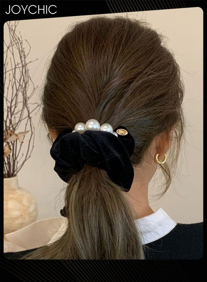 Joychic 2 Piece Korean Style Women Velvet Beads Hair Elastics  Low Ball Hair Rope Girl Temperament Hair Accessories - Image 2