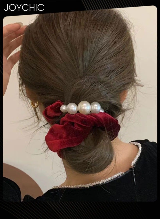Joychic 2 Piece Korean Style Women Velvet Beads Hair Elastics  Low Ball Hair Rope Girl Temperament Hair Accessories - Image 3
