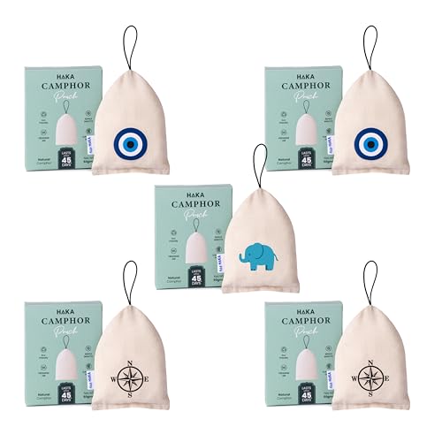 Haka Camphor Pouch –100% Pure Camphor | Multipurpose Natural Chemical Free Air Freshener for Car, Wardrobe, Bathroom & Room | Eco-Friendly Aroma Bag (Pack of 5, Natural) - Image 2
