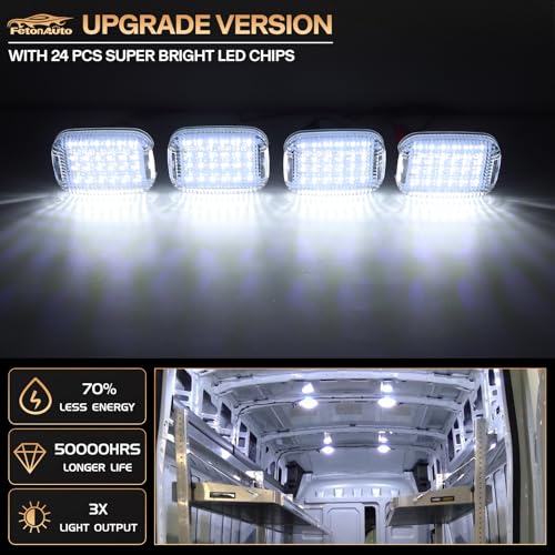 FetonAuto 4PCS Transit Interior Carbin Courtesy Load Space Area Roof Top Cargo Van LED Lights with Wire Harness Accessories for 2014-2024 Ford Transit 150 250 350 HD Connect, White 6000K - Image 2