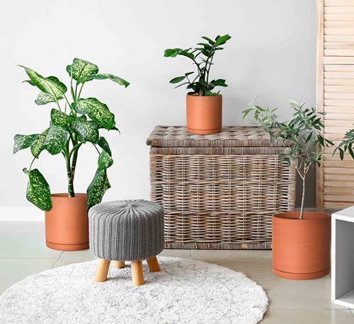 D'vine Dev Terracotta Pots for Plants, 6.5 Inch 8.3 Inch 9.5 Inch, Round Cylinder Planter Pot with Drainage and Saucer, 40-T-C-0 - Image 2
