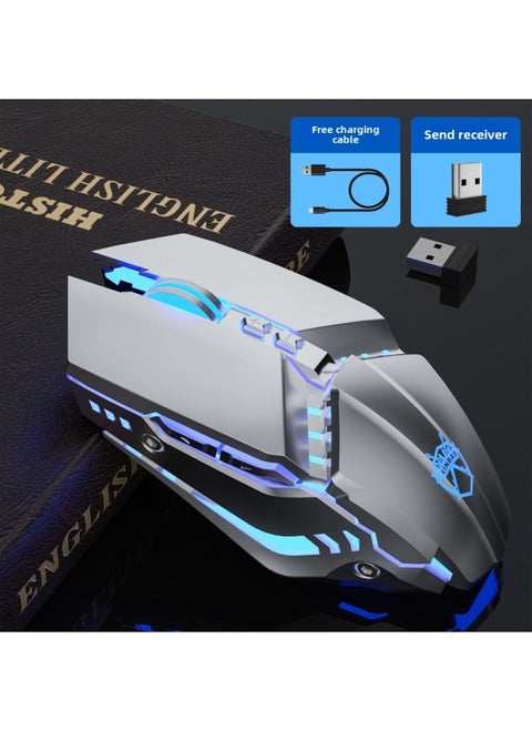 Wrangler Wireless Mouse Silent Charging Mechanical E-sports Game Office Laptop Desktop Computer Bluetooth Dual Mode-Specification:G9 Silver Gray (silver Flank)★Silent Button★Double Large Capacity Battery★Ergonomic 2024 Rechargeable Unlimited Mouse★Common To All Major Brands