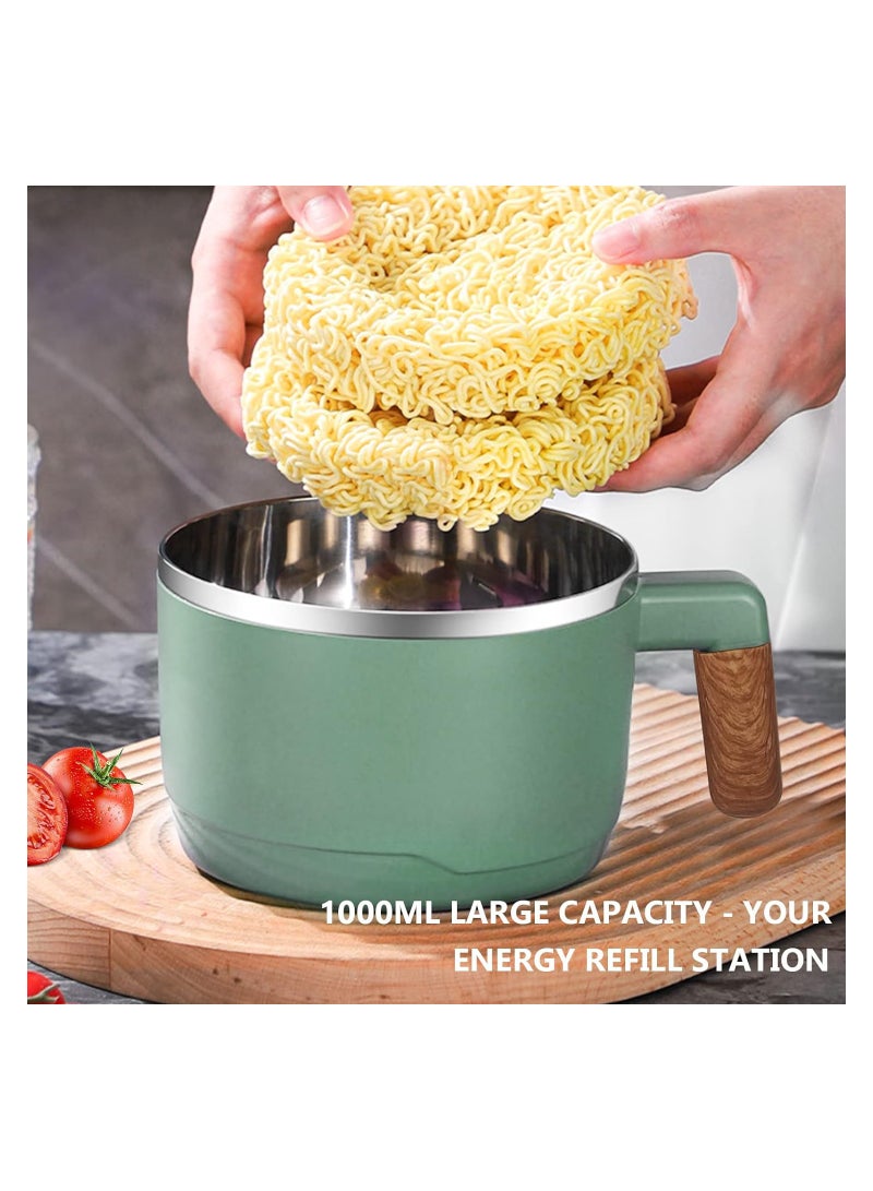 SYOSI Ramen Bowl Set Stainless Steel Ramen Bowl Bowl, Japanese Soup Bowl, 1000 ml Ramen Bowl with Lid, Double Insulated Sealed Bowl, Traditional Japanese Tableware (Green) - Image 2