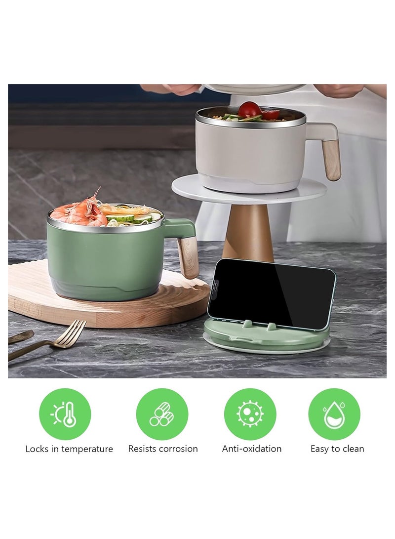 SYOSI Ramen Bowl Set Stainless Steel Ramen Bowl Bowl, Japanese Soup Bowl, 1000 ml Ramen Bowl with Lid, Double Insulated Sealed Bowl, Traditional Japanese Tableware (Green) - Image 4