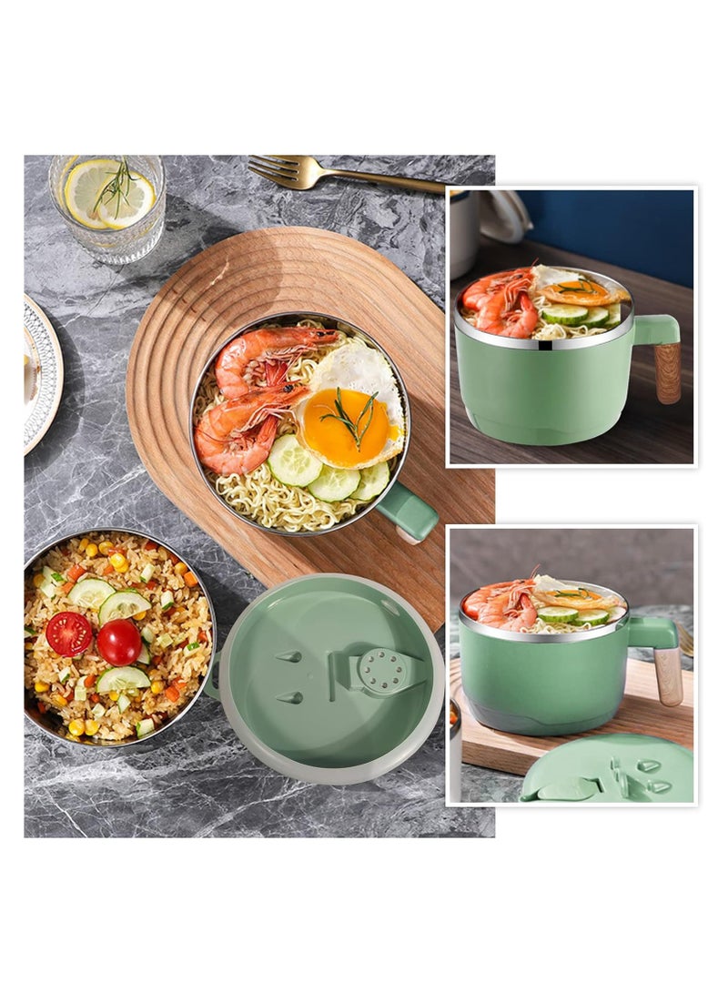SYOSI Ramen Bowl Set Stainless Steel Ramen Bowl Bowl, Japanese Soup Bowl, 1000 ml Ramen Bowl with Lid, Double Insulated Sealed Bowl, Traditional Japanese Tableware (Green) - Image 3
