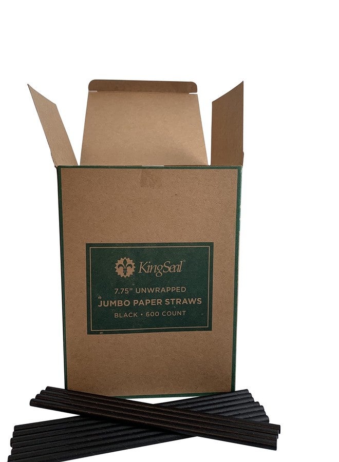 KingSeal 600 عد | مصاصات شرب ورقية قابلة للتصرف معتمدة من FSC من كينغسيل، سوداء، غير مغلفة، بطول 7.75 بوصة × 0.6 مم قطر، حجم "جامبو"، قابلة للتحلل، صديقة للبيئة، عبوة كبيرة - 600 مصاصة في العلبة - Image 1