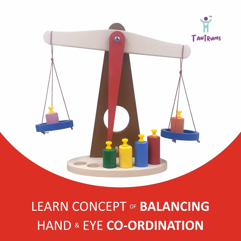 Tantrums Wooden Weighing Balance Toy with Colorful Weights for Pre-School Learning - Image 5