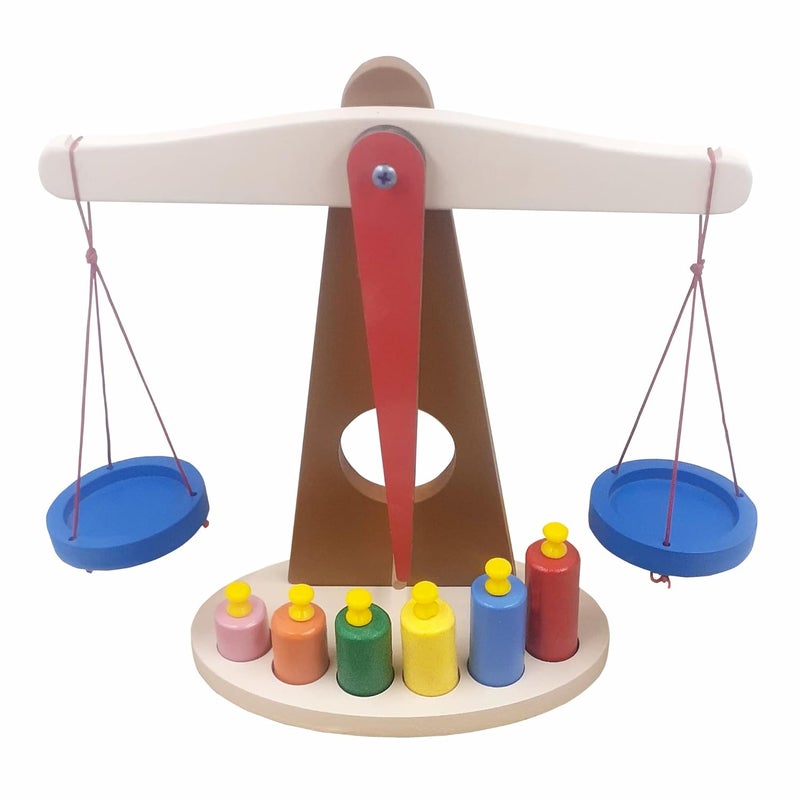Tantrums Wooden Weighing Balance Toy with Colorful Weights for Pre-School Learning - Image 1