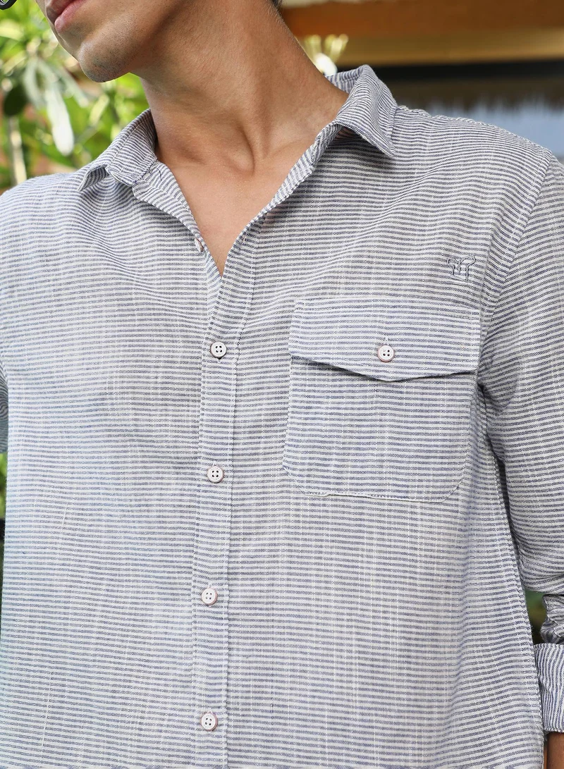 CAHOOT  Men's Navy Blue Candy-Stripe Jacquard Shirt for Men | Best Price UAE