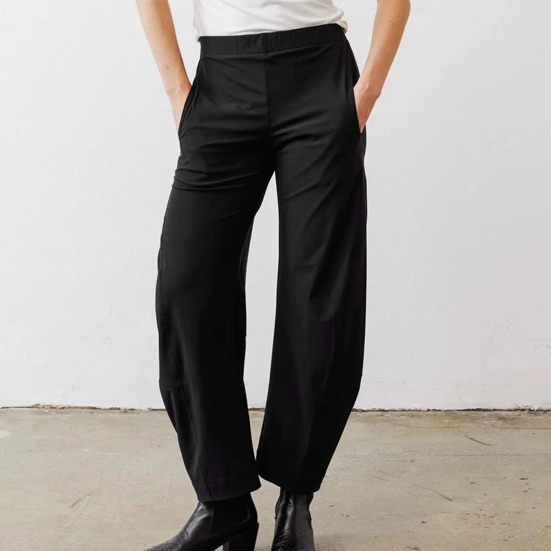 SeeLuNa Women Barrel Travel Pants Elastic Waistband Tapered Leg Baggy Mid Rise Work Trousers Lounge Pant with Pockets(Black,S) - Image 3