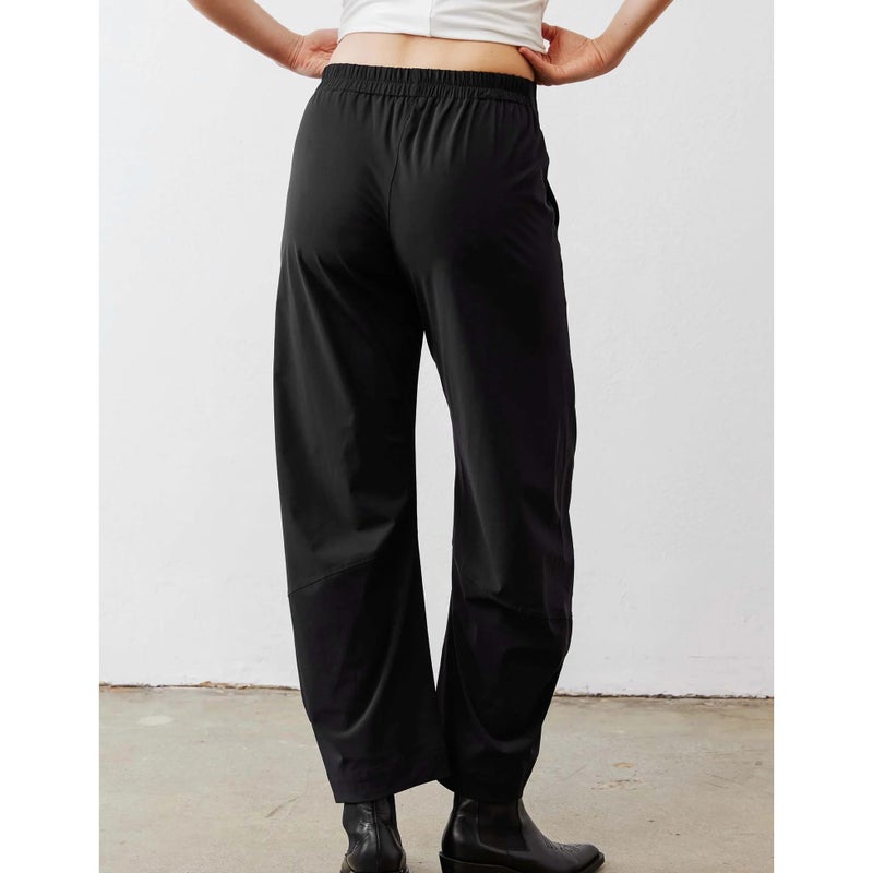 SeeLuNa Women Barrel Travel Pants Elastic Waistband Tapered Leg Baggy Mid Rise Work Trousers Lounge Pant with Pockets(Black,S) - Image 2