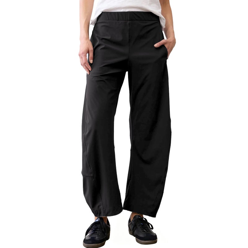 SeeLuNa Women Barrel Travel Pants Elastic Waistband Tapered Leg Baggy Mid Rise Work Trousers Lounge Pant with Pockets(Black,S) - Image 1