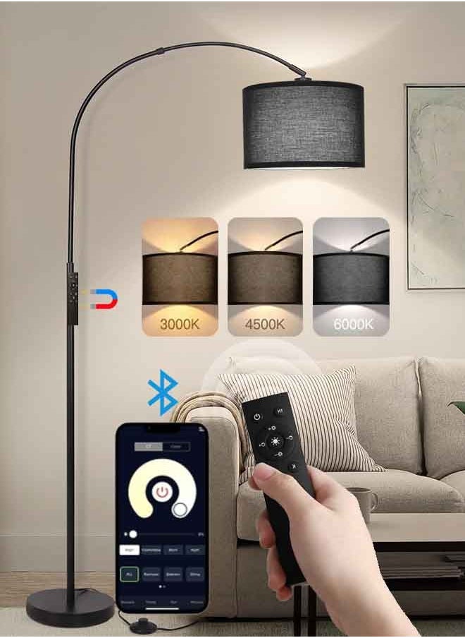Tiokkss - Floor Lamp with Remote Control & App Control 3 Color Temperature and Brightness Adjustable Standing Lamp with Black Shade Pole Lamp for Bedroom Office Bulb Included 12 Watt 96V~240V 38x 185 cm - Image 1