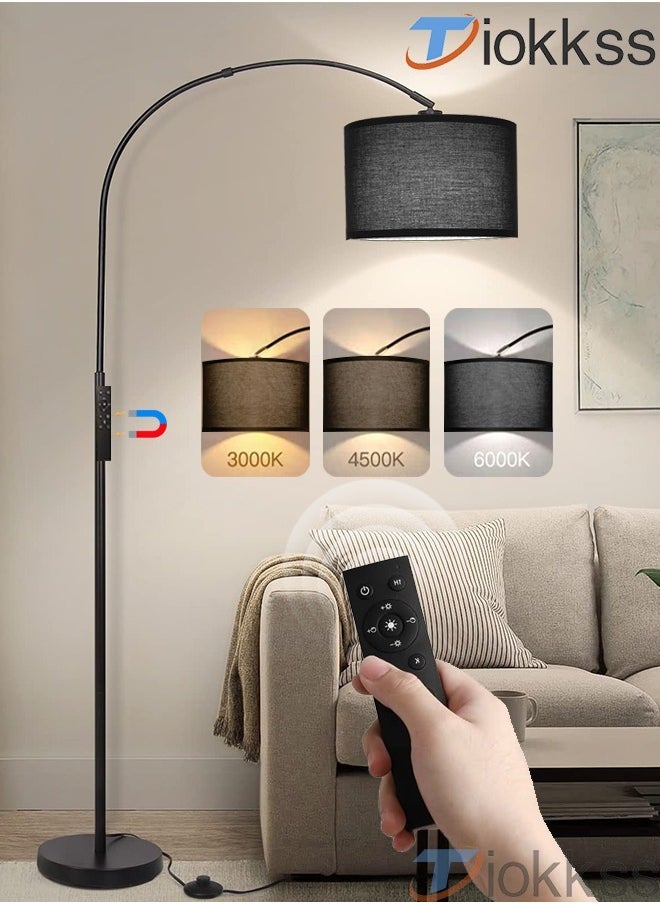 Tiokkss - Floor Lamp with Remote Control 3 Color Temperature and Brightness Adjustable Standing Lamp with Black Shade Pole Lamp for Bedroom Office Bulb Included 12 Watt 96V~240V 38x 185 cm - Image 1