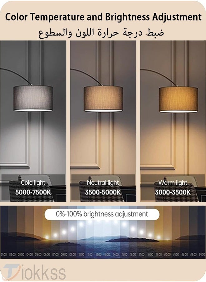 Tiokkss - Floor Lamp with Remote Control 3 Color Temperature and Brightness Adjustable Standing Lamp with Black Shade Pole Lamp for Bedroom Office Bulb Included 12 Watt 96V~240V 38x 185 cm - Image 1