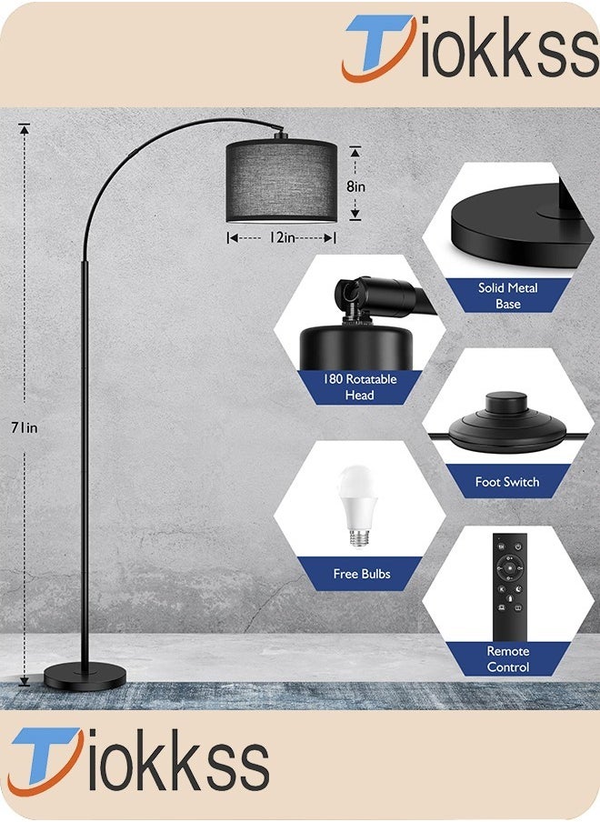 Tiokkss - Floor Lamp with Remote Control 3 Color Temperature and Brightness Adjustable Standing Lamp with Black Shade Pole Lamp for Bedroom Office Bulb Included 12 Watt 96V~240V 38x 185 cm - Image 1