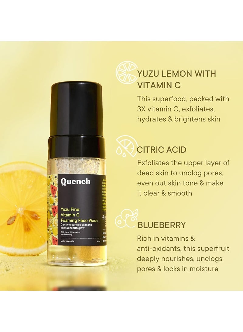 Quench Yuzu Vitamin C Foaming Face Wash for Brighter & Glowing Skin (3X More Vitamin) | Removes Makeup, Dirt & Impurities | Gently Exfoliates | Prevents Acne & Blackheads |(100ml) - Image 3