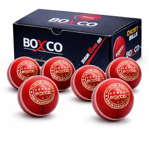 BOXCO Power Hand Stitched Four Piece Cricket Leather Ball for Club, T20 & One Day (Pack of 6) (RED) - Image 1