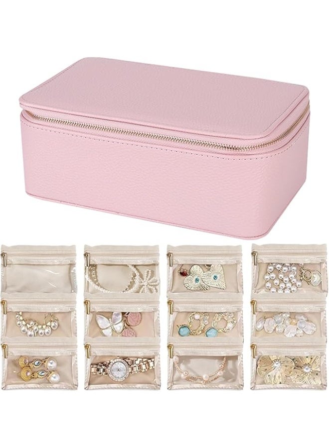 Homarket Jewelry Box Travel Case Leather Jewelry Organizer With 12 Velvet Jewelry Bags Gift For Women Girls Beige - Image 1
