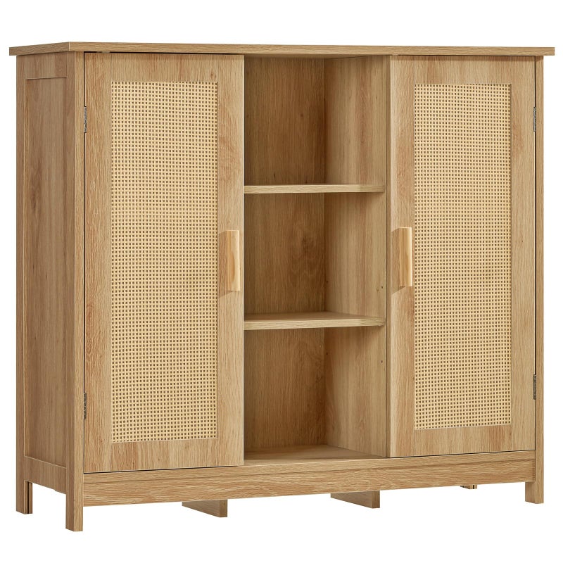 Iwell Iwell Rattan Storage Cabinet with 4 Adjustable Shelves Coffee Bar Cabinet Sideboard Buffet for Kitchen Living Room Entryway Natural 