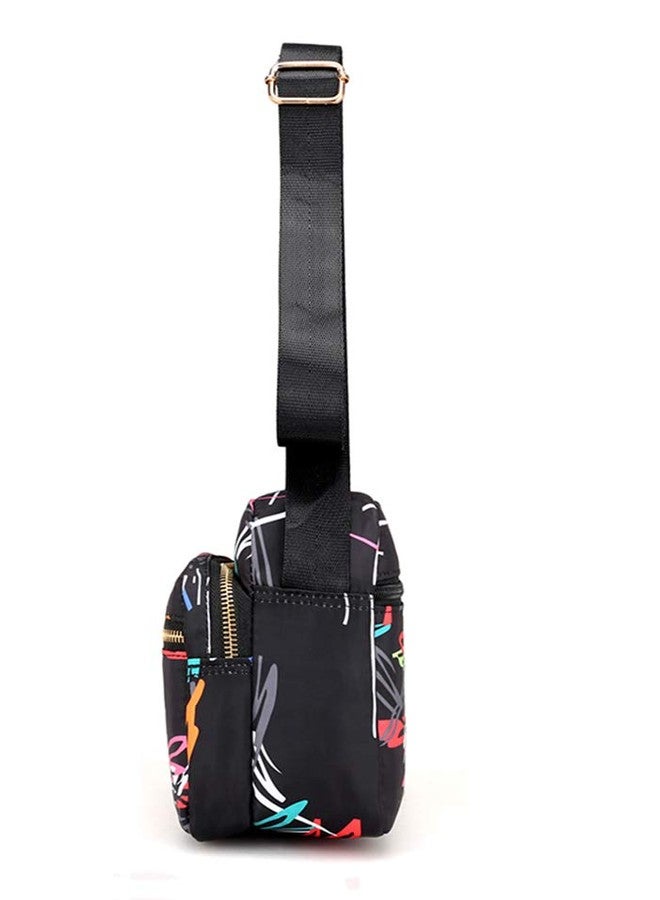 Collsants Small Nylon Purse Mini Crossbody Bag Travel Shoulder Bag Multi Zipper Pockets (black) - Image 3