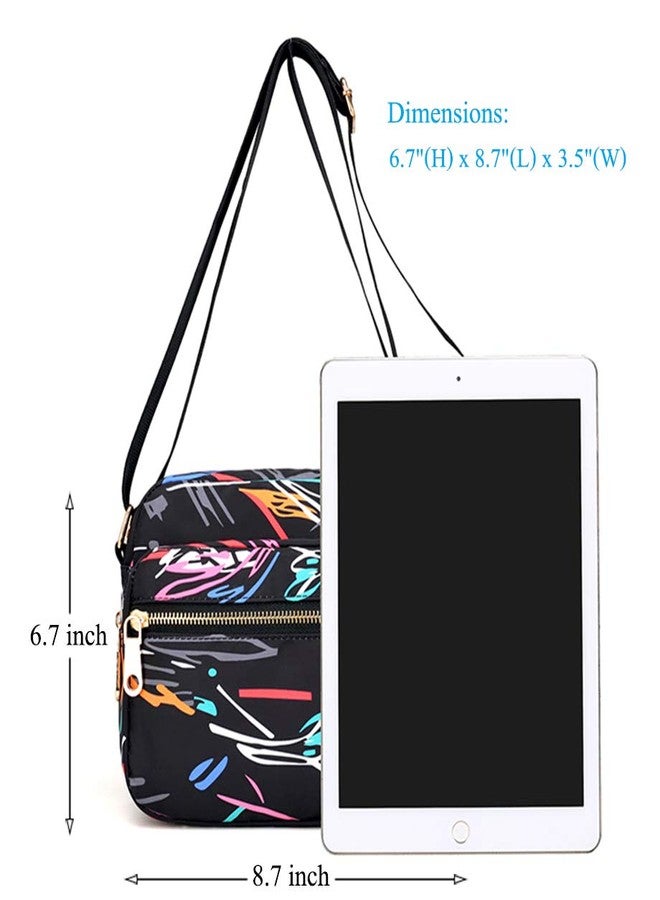 Collsants Small Nylon Purse Mini Crossbody Bag Travel Shoulder Bag Multi Zipper Pockets (black) - Image 4
