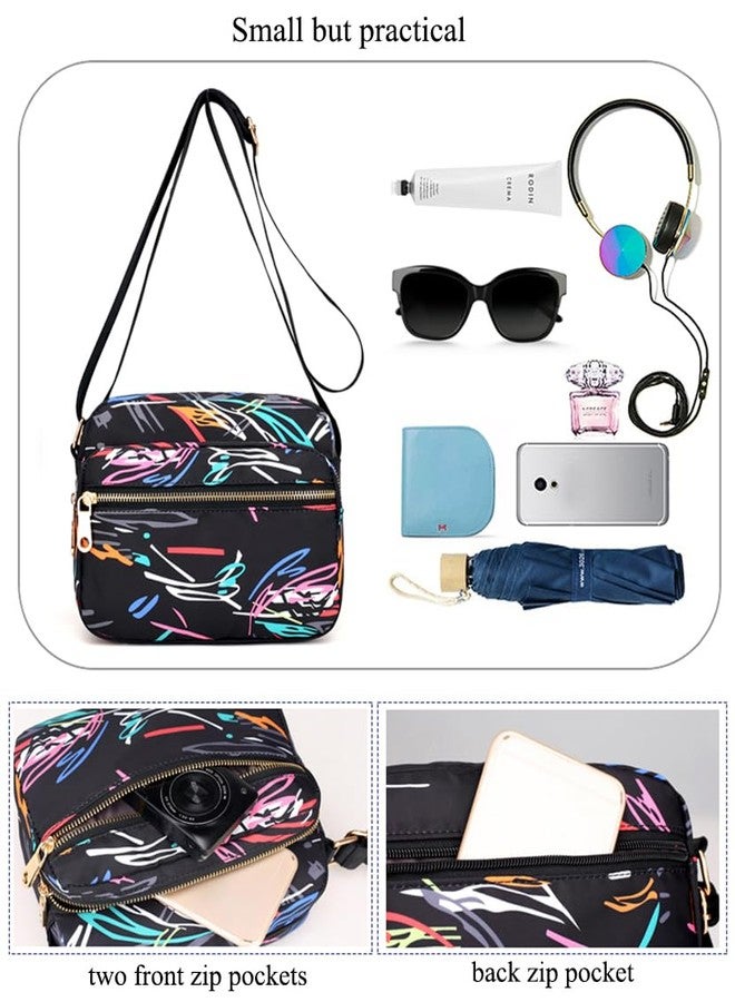 Collsants Small Nylon Purse Mini Crossbody Bag Travel Shoulder Bag Multi Zipper Pockets (black) - Image 5