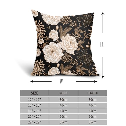 aportt Vintage Peony Roses Floral Plant Pillow Covers 18X18 Inch Set of 2 Chinoiserie White Flower Leaves Decorative Pillow Cases Black Gold Cushion Case Vintage Home Decor for Sofa Couch Outdoor - Image 4
