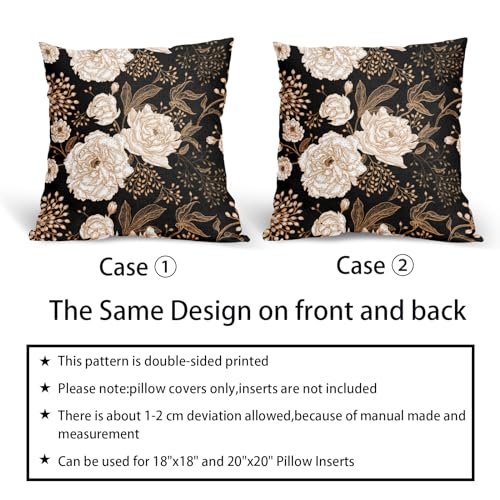 aportt Vintage Peony Roses Floral Plant Pillow Covers 18X18 Inch Set of 2 Chinoiserie White Flower Leaves Decorative Pillow Cases Black Gold Cushion Case Vintage Home Decor for Sofa Couch Outdoor - Image 5