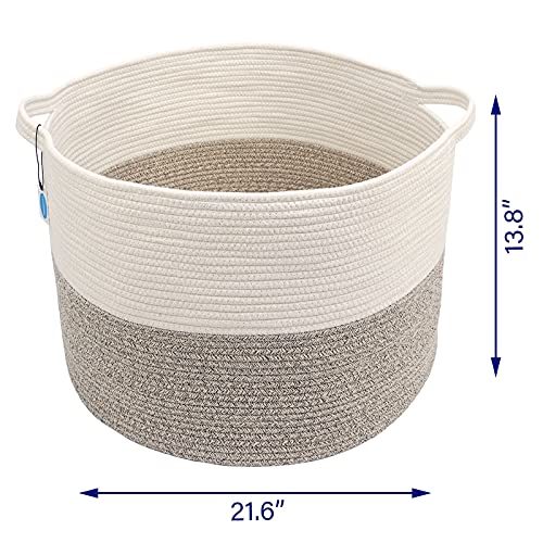 Casaphoria XXL Cotton Rope Basket - 21.7" x 21.7" x 13.8" Woven Laundry Hamper with Handle - Image 4