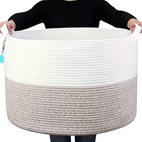 Casaphoria XXL Cotton Rope Basket - 21.7" x 21.7" x 13.8" Woven Laundry Hamper with Handle - Image 1
