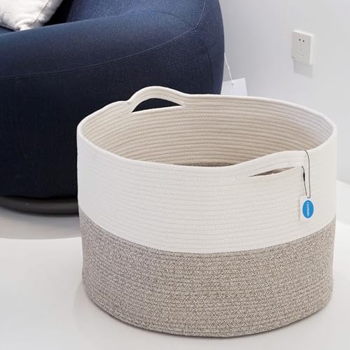 Casaphoria XXL Cotton Rope Basket - 21.7" x 21.7" x 13.8" Woven Laundry Hamper with Handle - Image 5