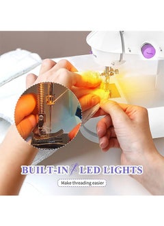 LENND Mini Sewing Machine for Beginners with 42 PCS Sewing Kit, Fabrics and Finger Guard with Extension Table, Light  - Image 4