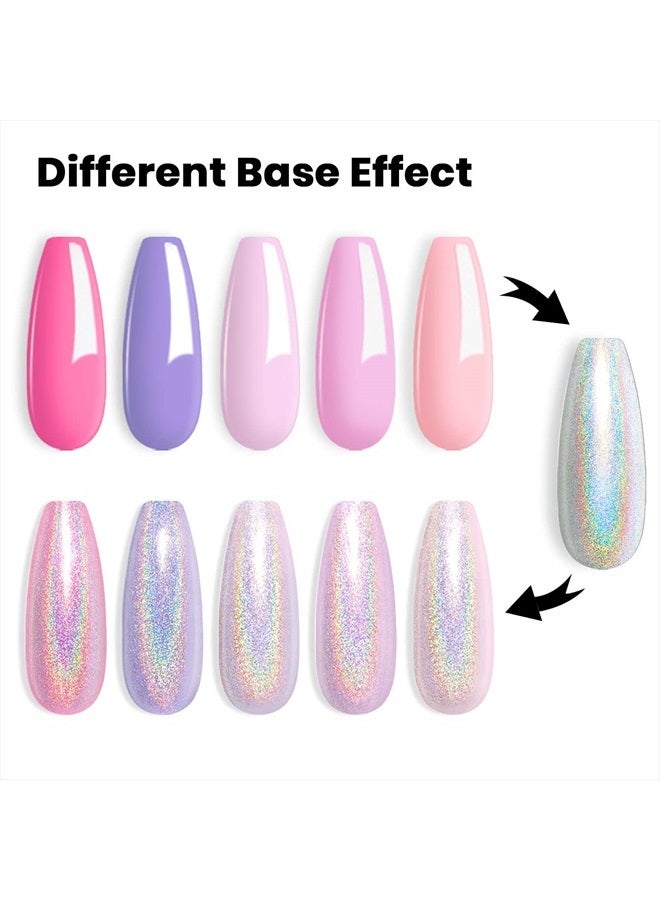 RARJSM Pastel Gel Nail Polish Set 6 Colors Pink Purple Series Chrome Reflective Holographic Glitter Gel Polishes Silver Ch7.5ML Curing Required Soak Off Nail Gel Kit Salon Home Diy French Manicure - Image 2