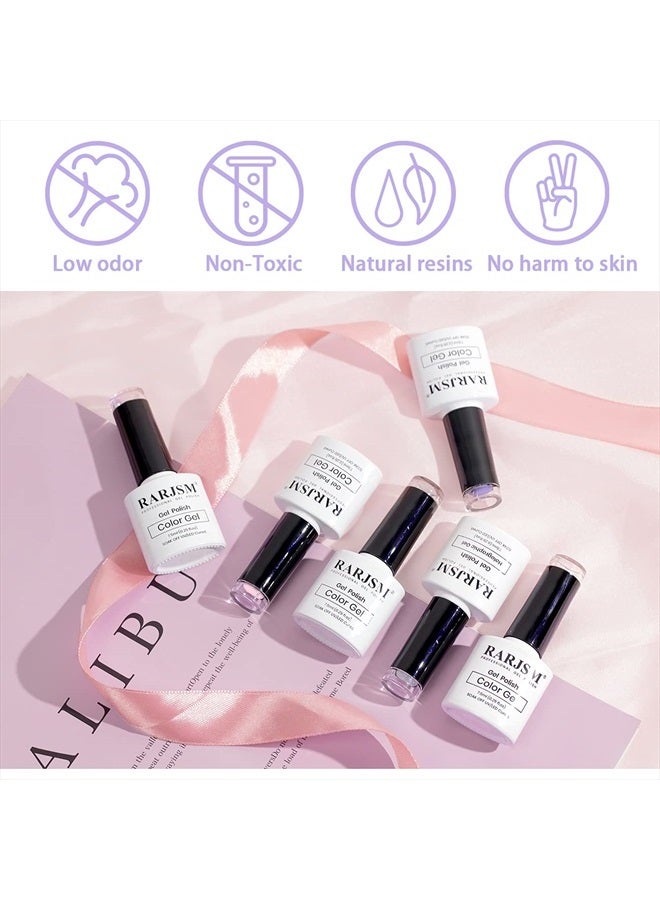 RARJSM Pastel Gel Nail Polish Set 6 Colors Pink Purple Series Chrome Reflective Holographic Glitter Gel Polishes Silver Ch7.5ML Curing Required Soak Off Nail Gel Kit Salon Home Diy French Manicure - Image 3