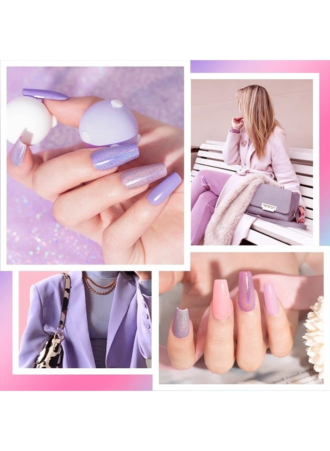 RARJSM Pastel Gel Nail Polish Set 6 Colors Pink Purple Series Chrome Reflective Holographic Glitter Gel Polishes Silver Ch7.5ML Curing Required Soak Off Nail Gel Kit Salon Home Diy French Manicure - Image 4