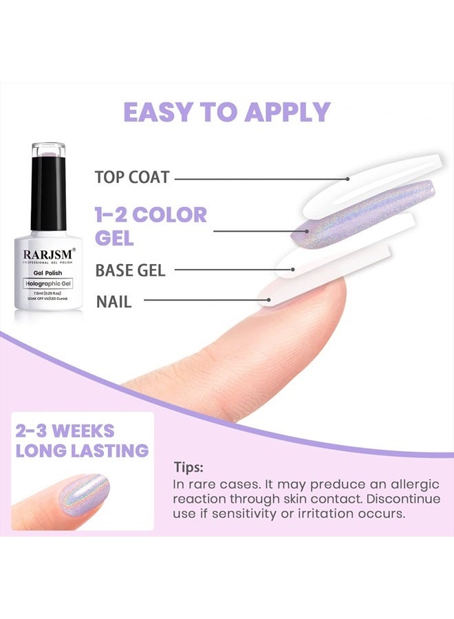RARJSM Pastel Gel Nail Polish Set 6 Colors Pink Purple Series Chrome Reflective Holographic Glitter Gel Polishes Silver Ch7.5ML Curing Required Soak Off Nail Gel Kit Salon Home Diy French Manicure - Image 5