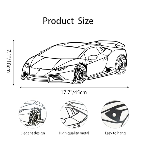 Xedatric Sport Car Metal Wall Art–Matte Black Car Wall Decor–Modern Car Room Decor for Garage, Bedroom, or Gifts - Image 2