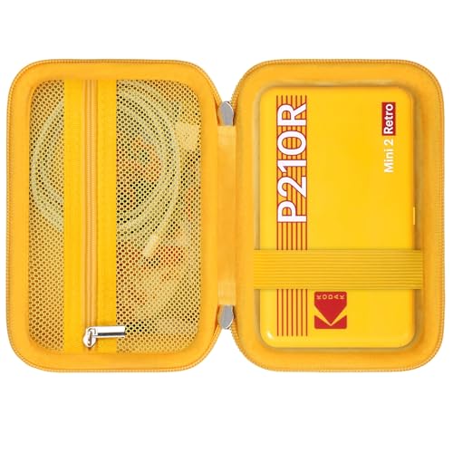 RAIALL حافظة صلبة RAIALL لطابعة الصور المحمولة KODAK Mini 2 Retro 4PASS، حافظة تخزين كاميرا رقمية فورية Kodak Mini 2 Retro P210R، جيب شبكي يناسب ورق الصور والكابل، أصفر - Image 1
