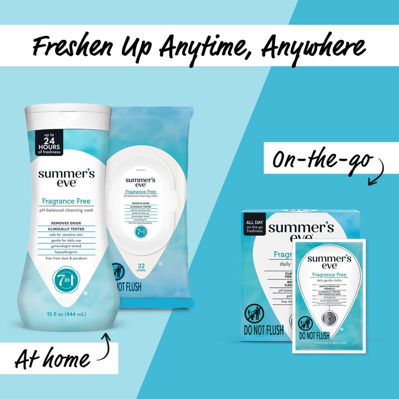 Summer's Eve Fragrance-Free Feminine Wipes, Gentle pH-Balanced Micellar Water Based Formula Helps Control Vaginal Odor, Resealable Packs, 32 Wipes, Pack of 4 - Image 5