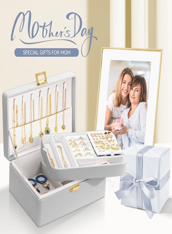 DreamGenius Jewelry Box for Women with Elegant Glitter Design, 2-Layer Jewelry Organizers and Storage with Removable Tray for Necklaces and Earrings Holder, Grey - Image 2