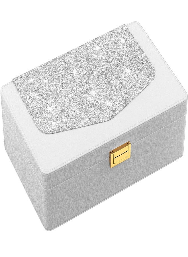 DreamGenius Jewelry Box for Women with Elegant Glitter Design, 2-Layer Jewelry Organizers and Storage with Removable Tray for Necklaces and Earrings Holder, Grey - Image 1