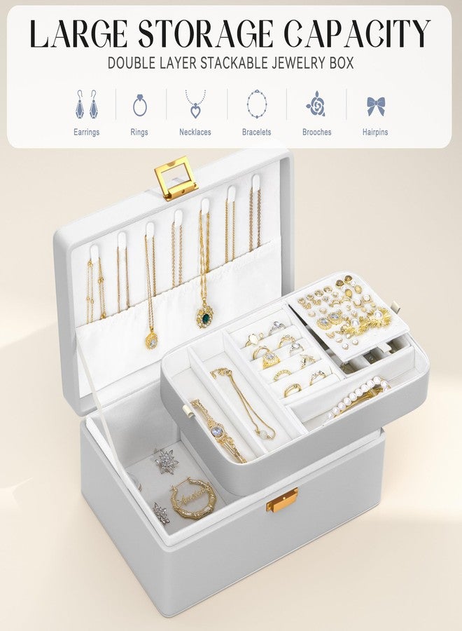 DreamGenius Jewelry Box for Women with Elegant Glitter Design, 2-Layer Jewelry Organizers and Storage with Removable Tray for Necklaces and Earrings Holder, Grey - Image 4