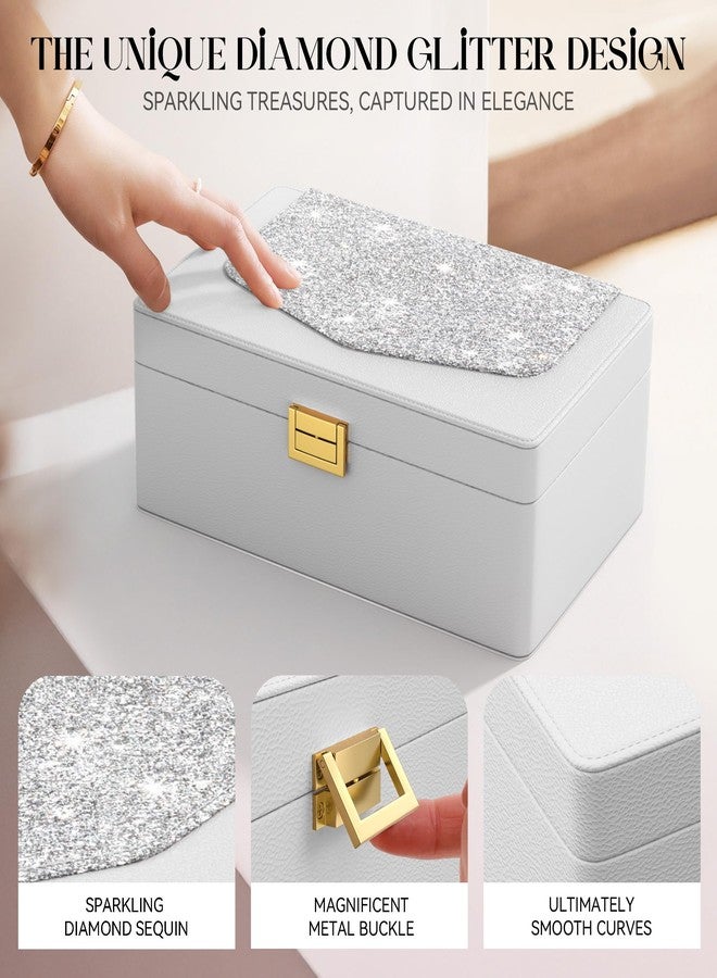 DreamGenius Jewelry Box for Women with Elegant Glitter Design, 2-Layer Jewelry Organizers and Storage with Removable Tray for Necklaces and Earrings Holder, Grey - Image 3