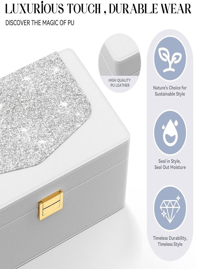 DreamGenius Jewelry Box for Women with Elegant Glitter Design, 2-Layer Jewelry Organizers and Storage with Removable Tray for Necklaces and Earrings Holder, Grey - Image 5